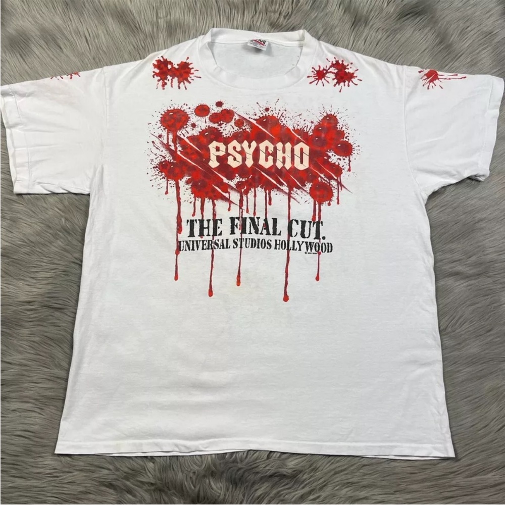 Vintage 1994 Psycho Splatter White T Shirt Universal Hollywood The Final Cut